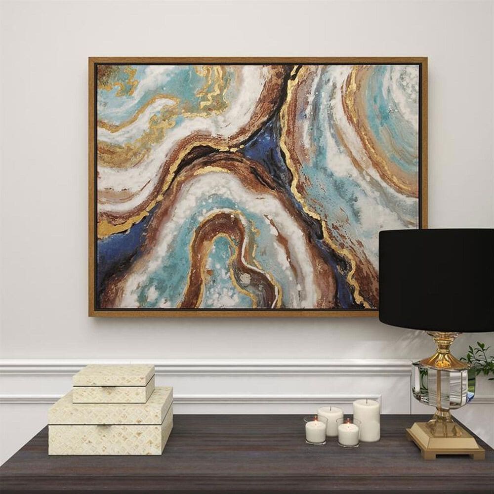 Maple and Jade 47&quot; x 36&quot; Enlarge Slice Geode Wall Art with Gold Frame in Blue, Brown, Teal and White, , large