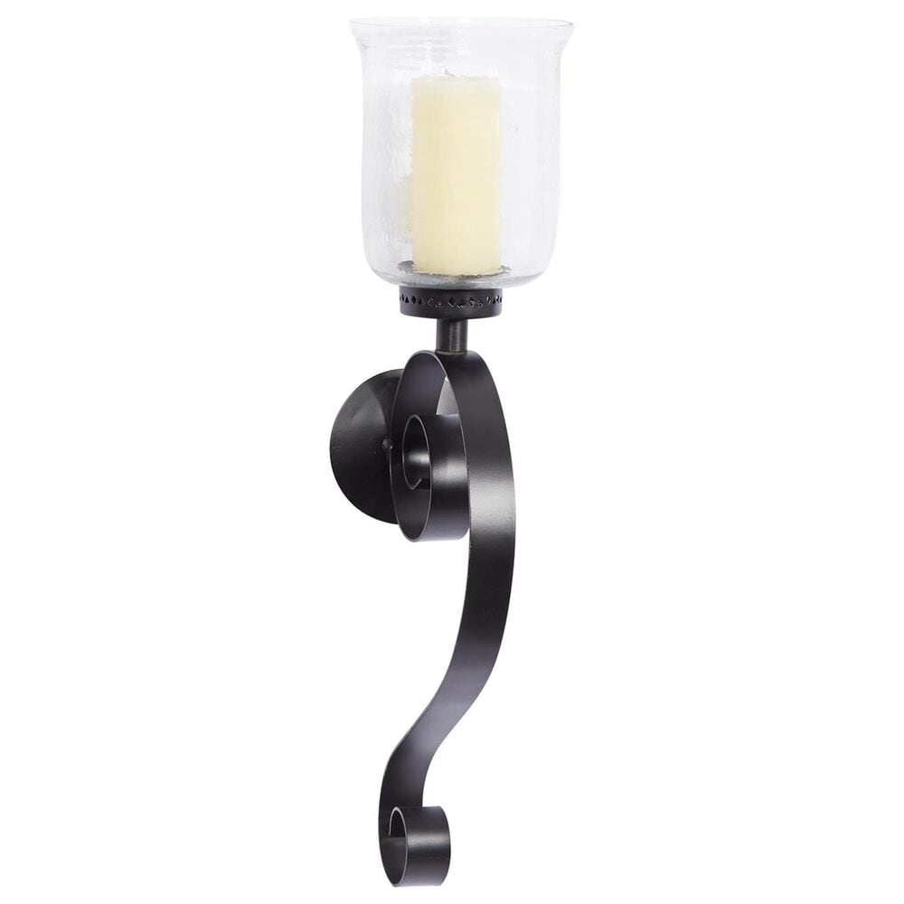 Maple and Jade 27&quot; Handmade Pillar Scroll Indoor/Outdoor Wall Sconce in Matte Black and Clear, , large