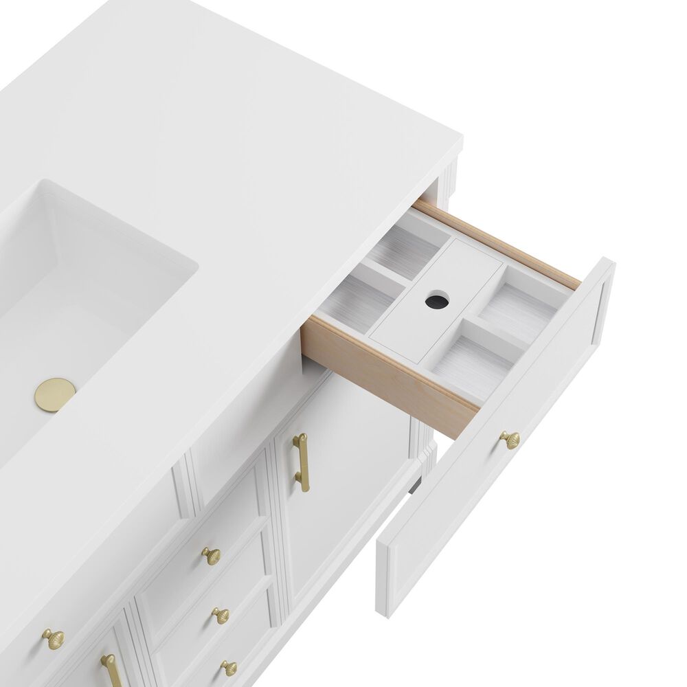 James Martin Bellshire 48" Single Bathroom Vanity in Bright White with 3 cm Charcoal Soapstone Silestone Top and Rectangular Sink, , large
