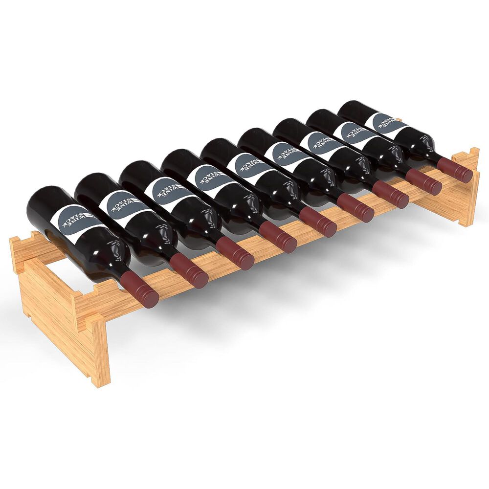 HOMLUX 9-Bottle Bamboo Stackable Modular Wine Rack in Natural, , large