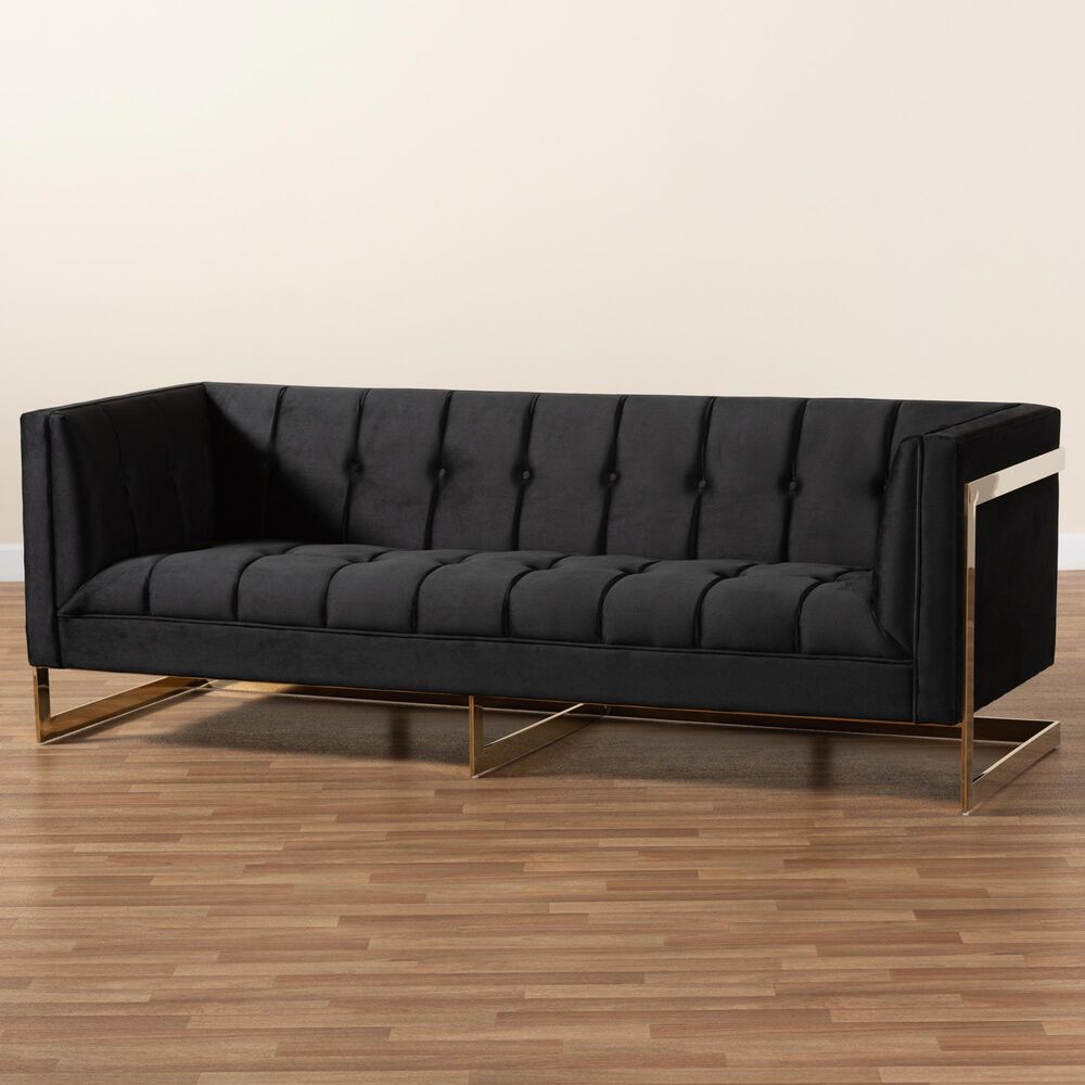 Baxton Studio Ambra Stationary Sofa in Black Velvet, , large