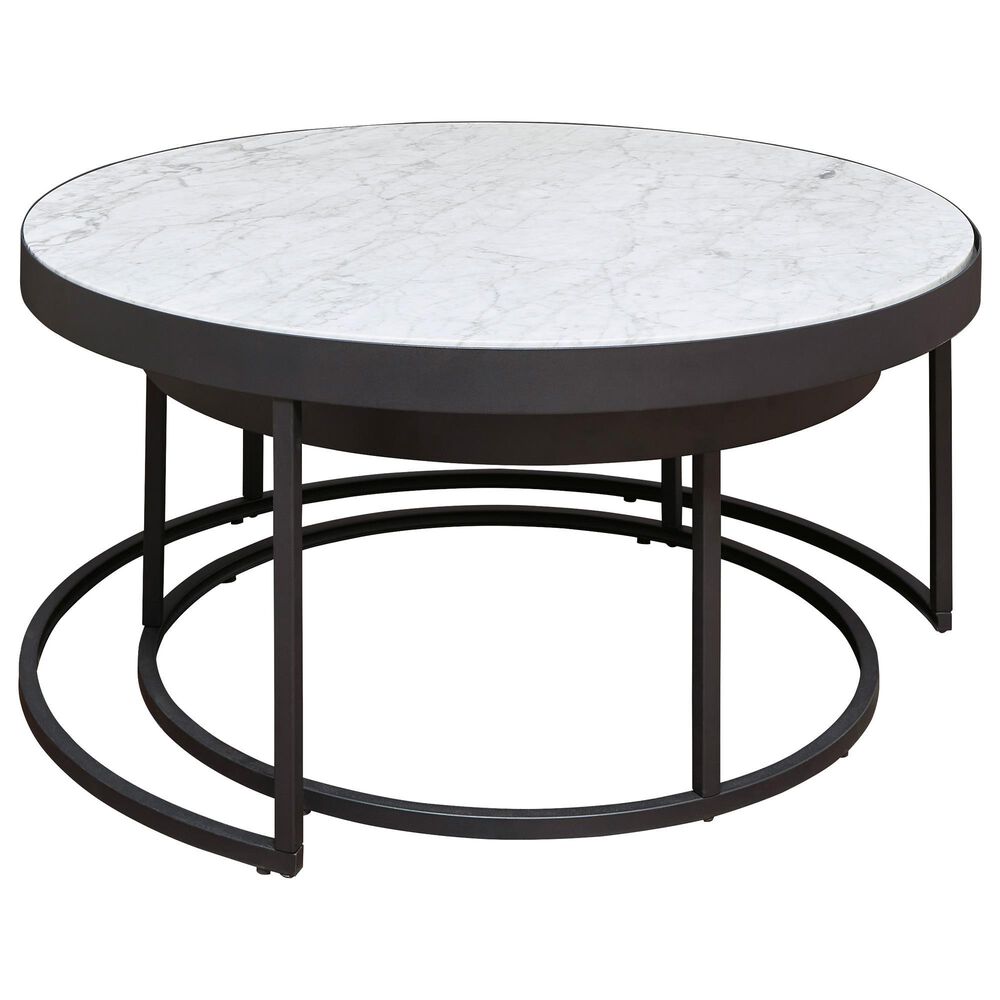 Signature Design by Ashley Windron Nesting Cocktail Table in Black and White Marble (Set of 2), , large