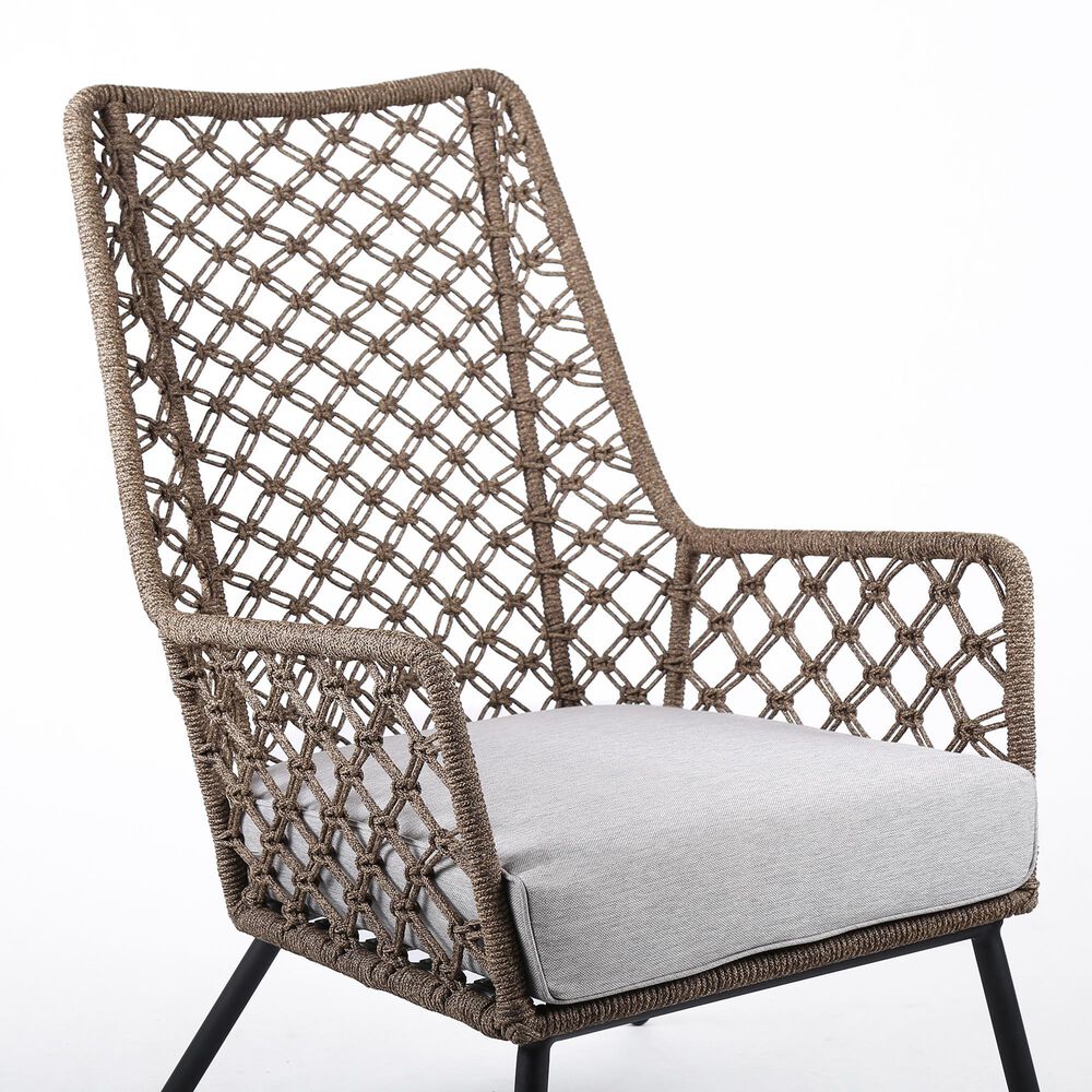 Hearth and Haven MarcoOutdoor Lounge Chair with Light Brown Truffle Rope in Gray, , large