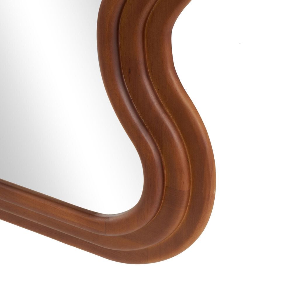 Maple and Jade 39&quot; Wood Abstract Wavy Wall Mirror in Brown, , large