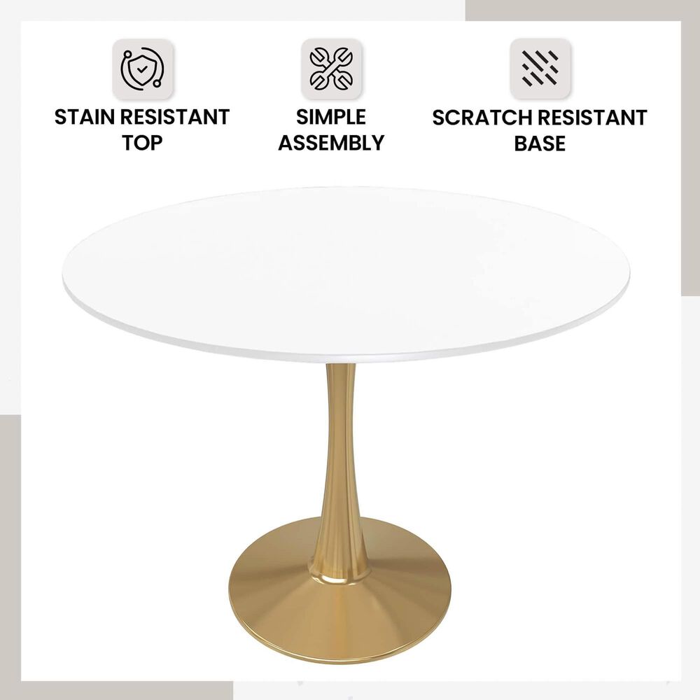 Leisuremod Leisuremod Bristol 35 round dining table Gold Base With White Top, , large
