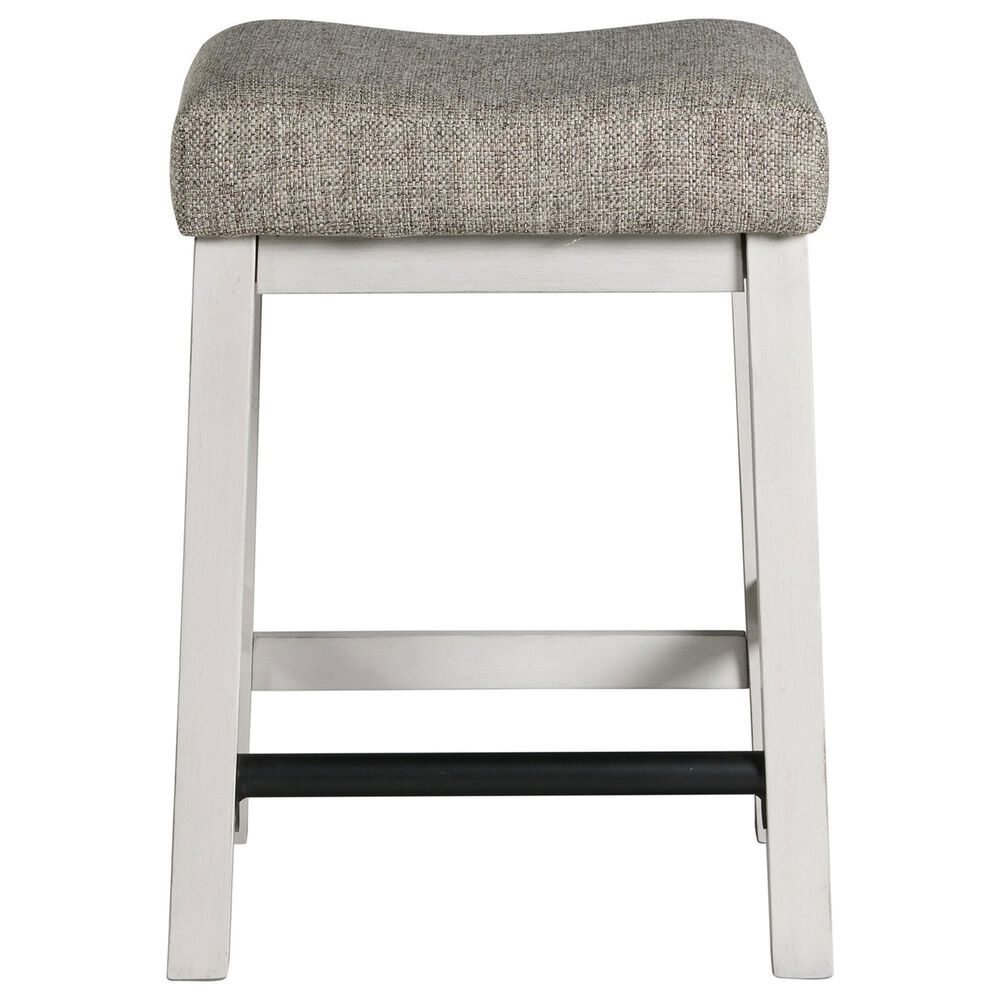 Hawthorne Furniture Drake Backless Stool with Gray Cushion in Rustic White, , large