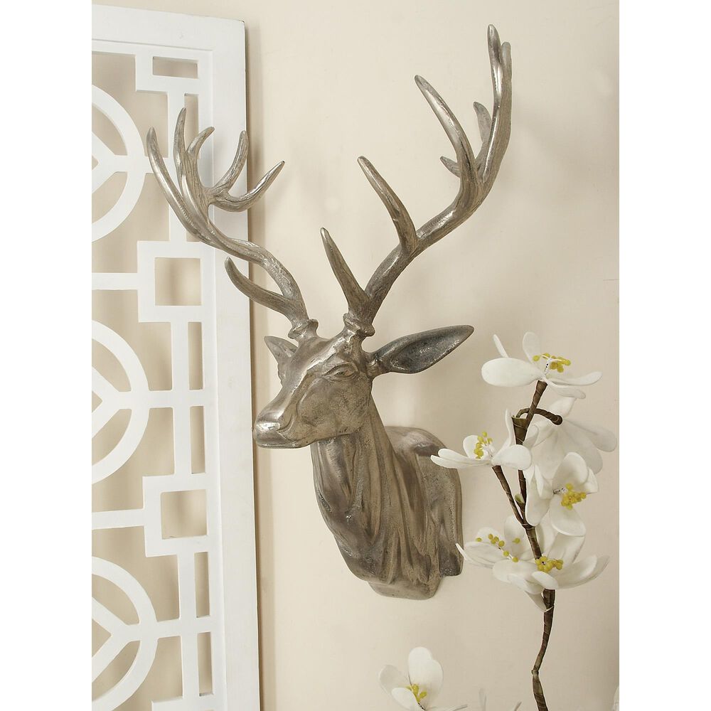 Maple and Jade 23&quot; x 17&quot; Eclectic Deer Wall Decor in Silver, , large