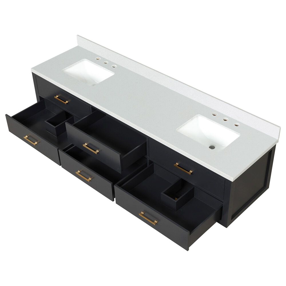 Lexora Home Castor 84&quot; Double Bathroom Vanity in Black with 2 cm White Quartz Top and Rectangular Sinks, , large