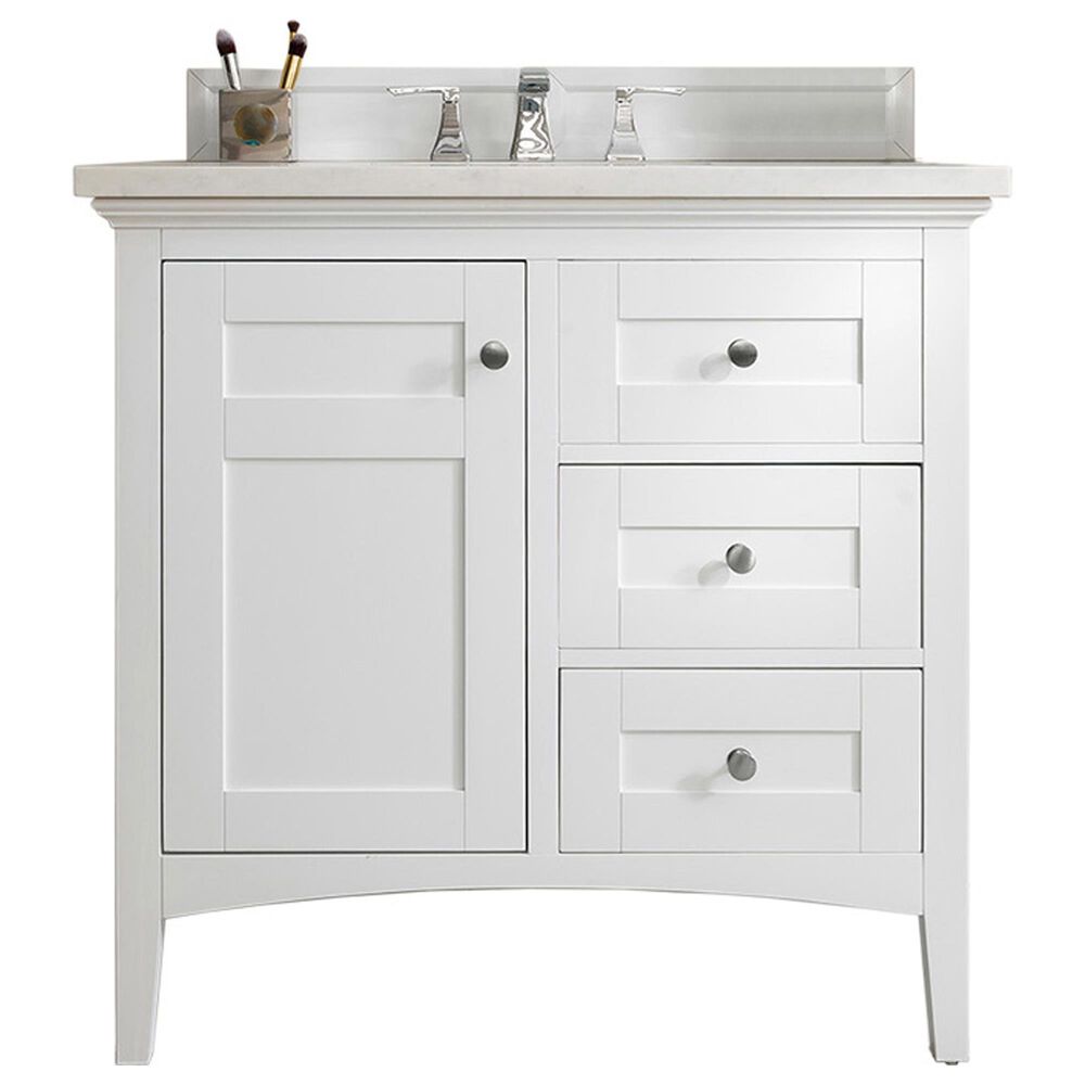 James Martin Vanities Palisades 36" Single Bathroom Vanity in Bright White with 3 cm Arctic Fall Solid Surface Top and Rectangular Sink, , large