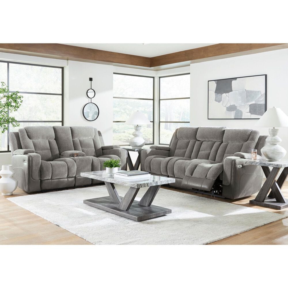 Ashley Mixed Motion Power Reclining Loveseat with Console in Shadow, , large
