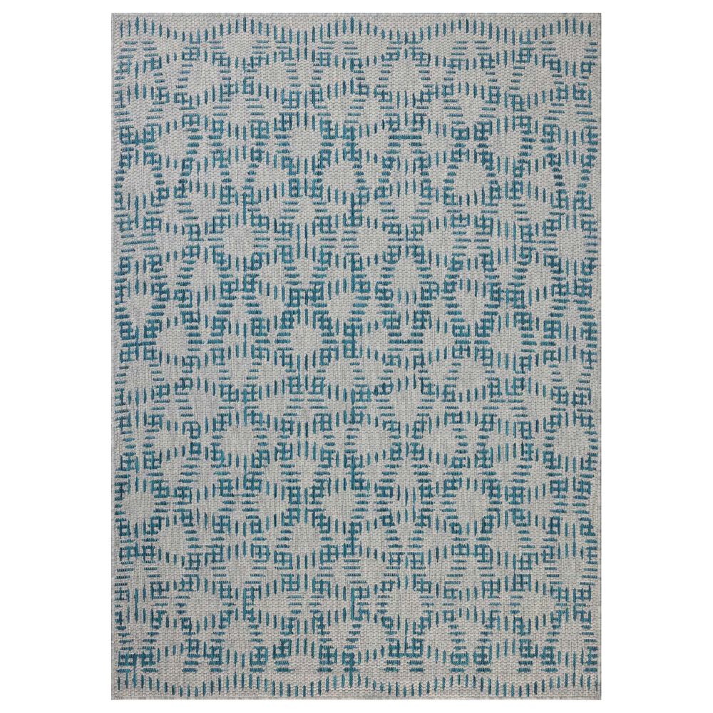 Loloi Easton Fog and Teal 6"7" x 9"4" Indoor/Outdoor Area Rug, , large