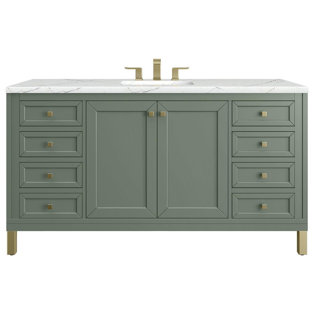 James Martin Vanities Chicago 60" Single Bathroom Vanity in Smokey Celadon with 3 cm Ethereal Noctis Quartz Top, Rectangular Sink and FreePower Wireless Charger, , large