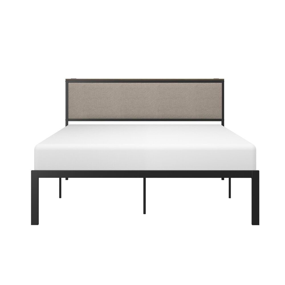 The Monday Company Queen Metal and Upholstered Platform Bed with USB Ports in Black, , large