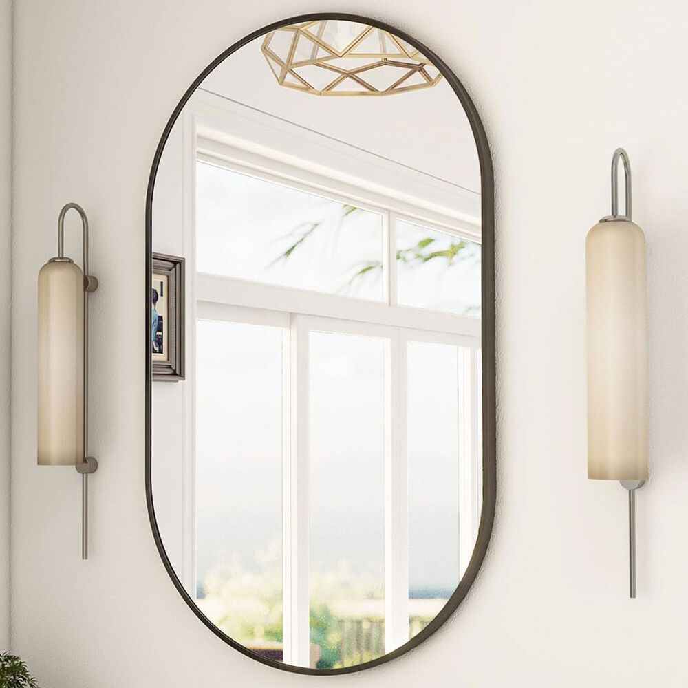 HOMLUX 20" x 36" Oval Wall Mirror in Black, , large