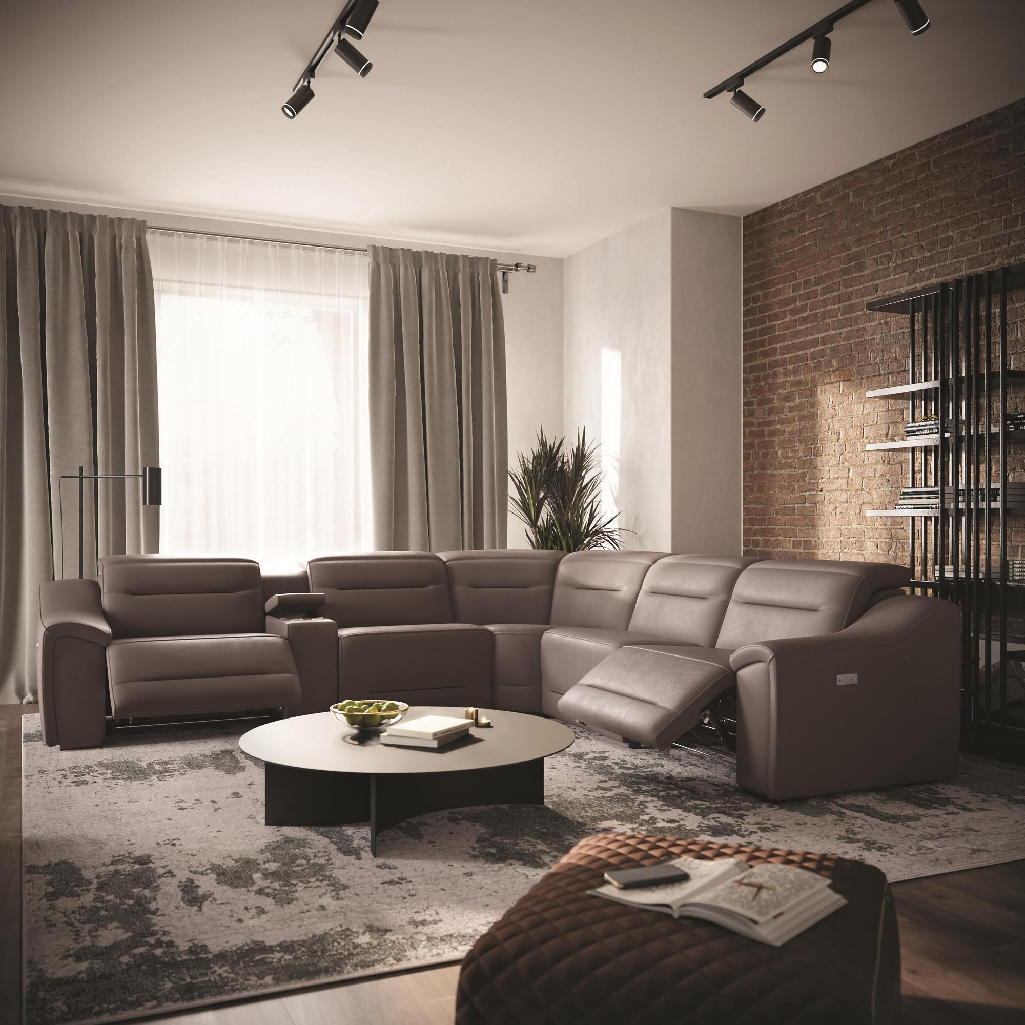 Zack contemporary grey top grain leather reclining sectional hot sale