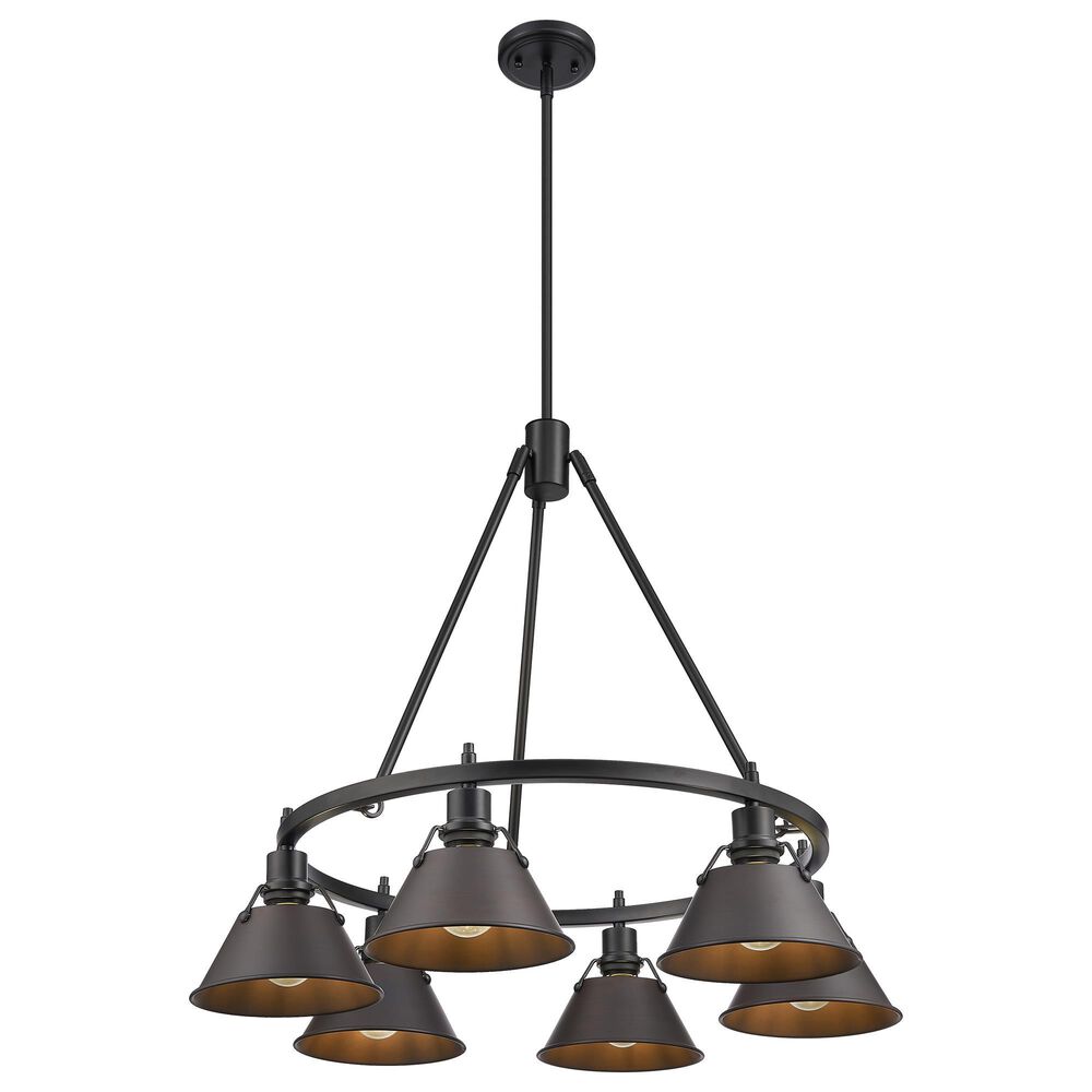 Golden Lighting Orwell 6-Light Chandelier with Rubbed Bronze Shade in Matte Black, , large