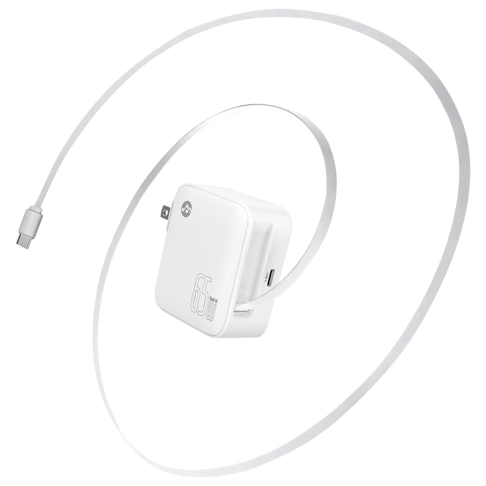 The Mighty Mount Retract Dual Port 65W Foldable Wall Charger with Built-In USB-C Cable in White, , large