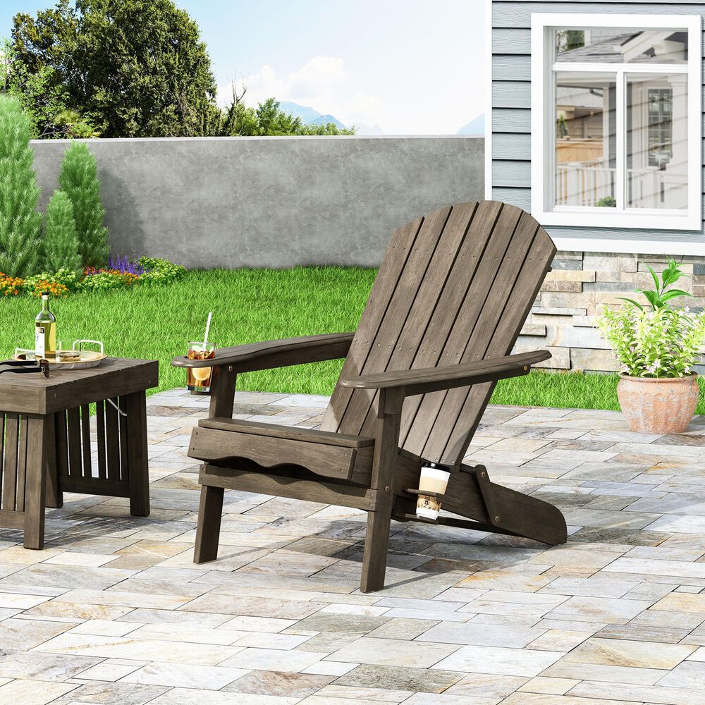 Hearth and Haven Bellwood Outdoor Folding Adirondack Chair in Grey, , large