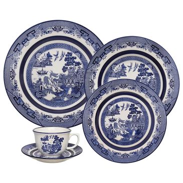 Oxford Flamingo Porcelain 20-Piece Dinnerware Set in Blue Willow, , large