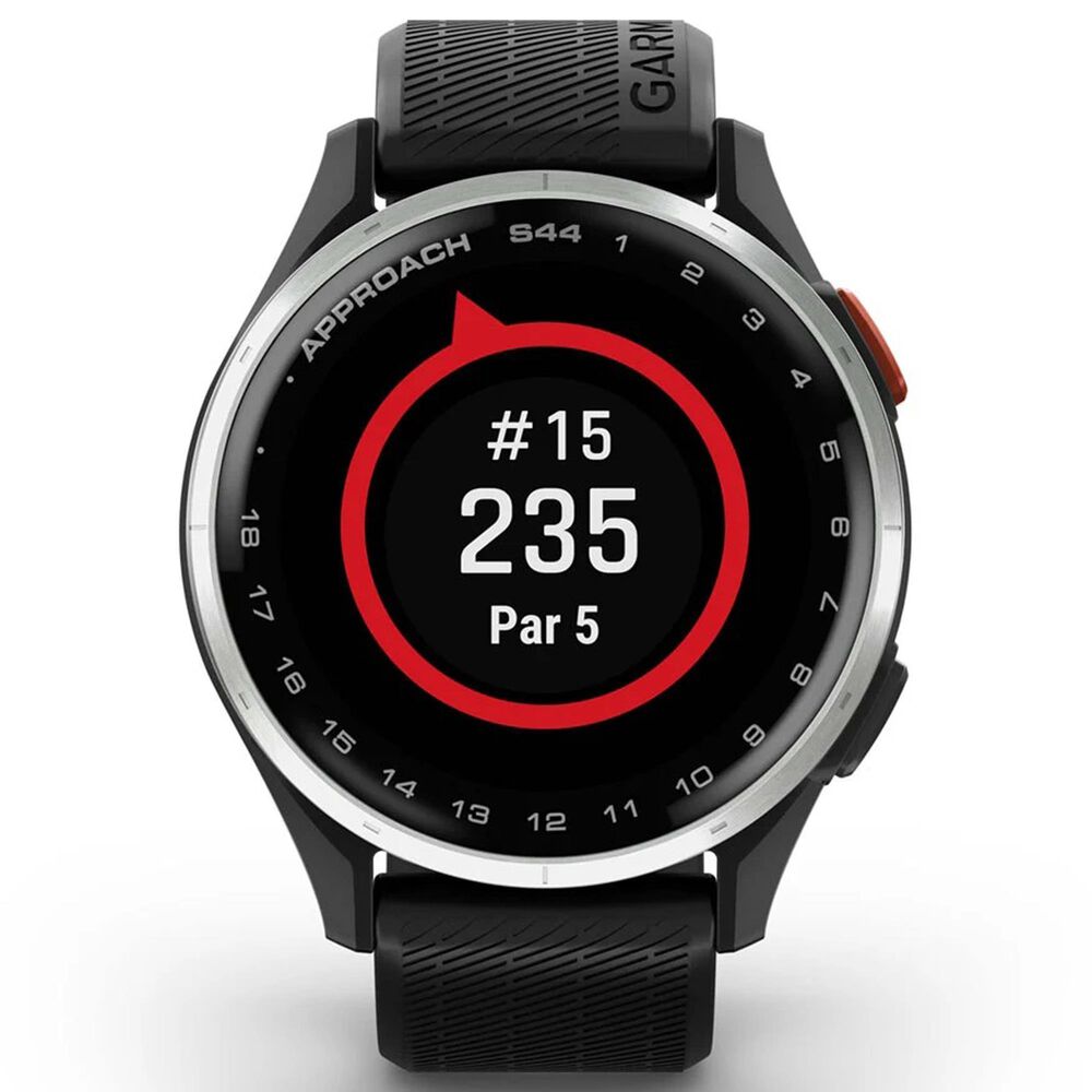 Garmin Approach S44 43mm Golf Smartwatch Silver Aluminum Bezel Case with Black Silicone Band, , large