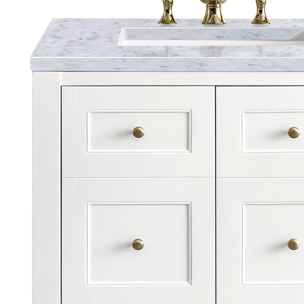 James Martin Vanities Breckenridge 30&quot; Single Bathroom Vanity in Bright White with 3 cm Carrara White Marble Top and Rectangular Sink, , large