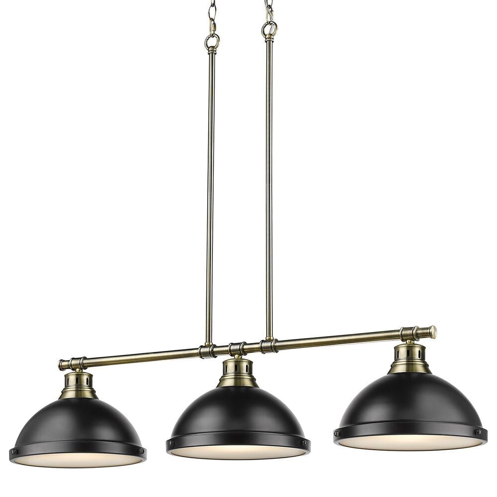 Golden Lighting Duncan 3-Light Pendant with Matte Black Shade in Aged Brass, , large