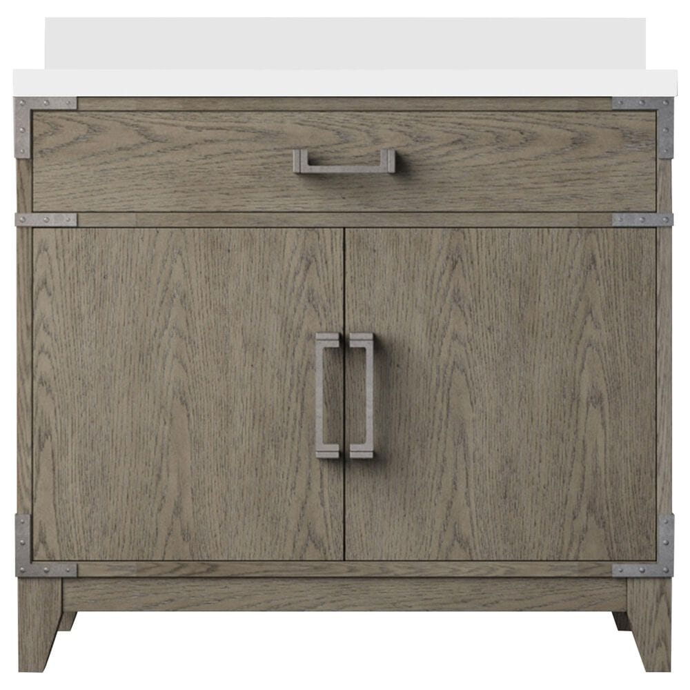 Lexora Home Laurel 36&quot; Single Bathroom Vanity in Grey Oak with White Quartz Top and Rectangular Sink, , large