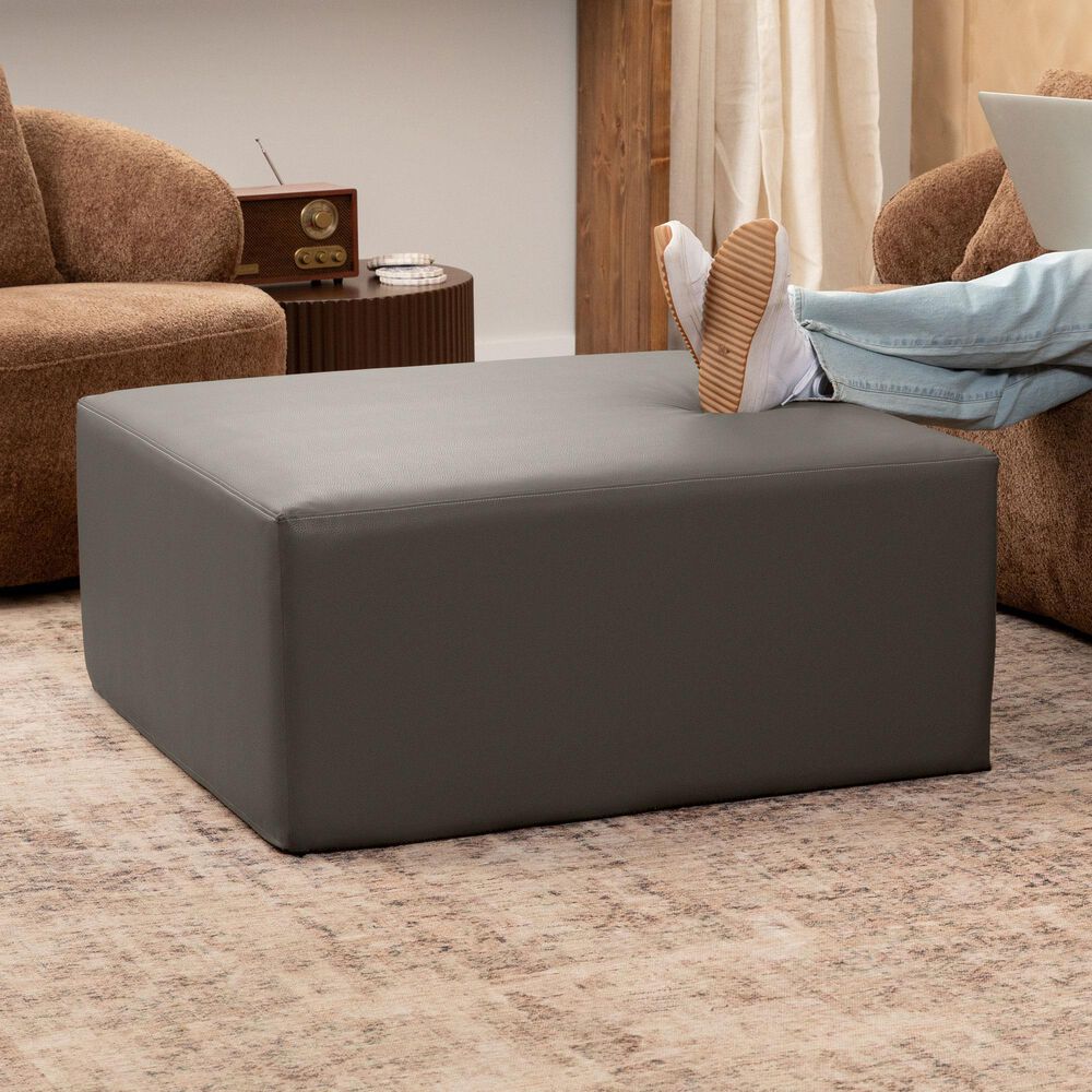 Jaxx Fairlie Faux Leather Ottoman in Gunmetal, , large