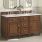 James Martin Vanities Lorelai 60" Double Vanity in Mid-Century Walnut with 3 cm Arctic Fall Solid Surface Top, , large