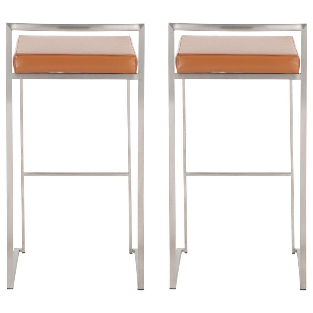 Lumisource Fuji Stackable Barstool with Camel Faux Leather in Stainless Steel &#40;Set of 2&#41;, , large