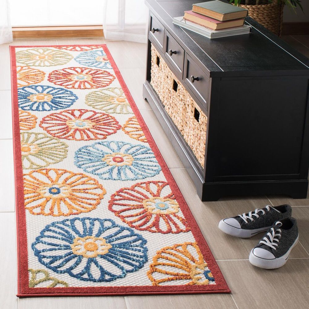 Safavieh Cabana CBN801A 2&#39; x 6&#39; Creme and Red Indoor/Outdoor Area Performance Rug, , large