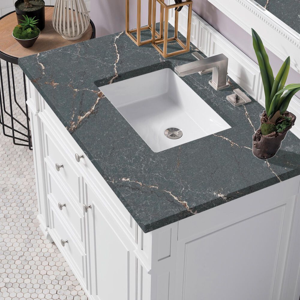 James Martin Vanities Bristol 36" Single Bathroom Vanity in Bright White with 3 cm Parisien Bleu Quartz Top and Rectangular Sink, , large