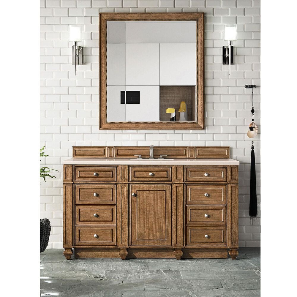 James Martin Vanities Bristol 60&quot; Single Bathroom Vanity in Saddle Brown with 3 cm Eternal Marfil Quartz Top and Rectangular Sink, , large