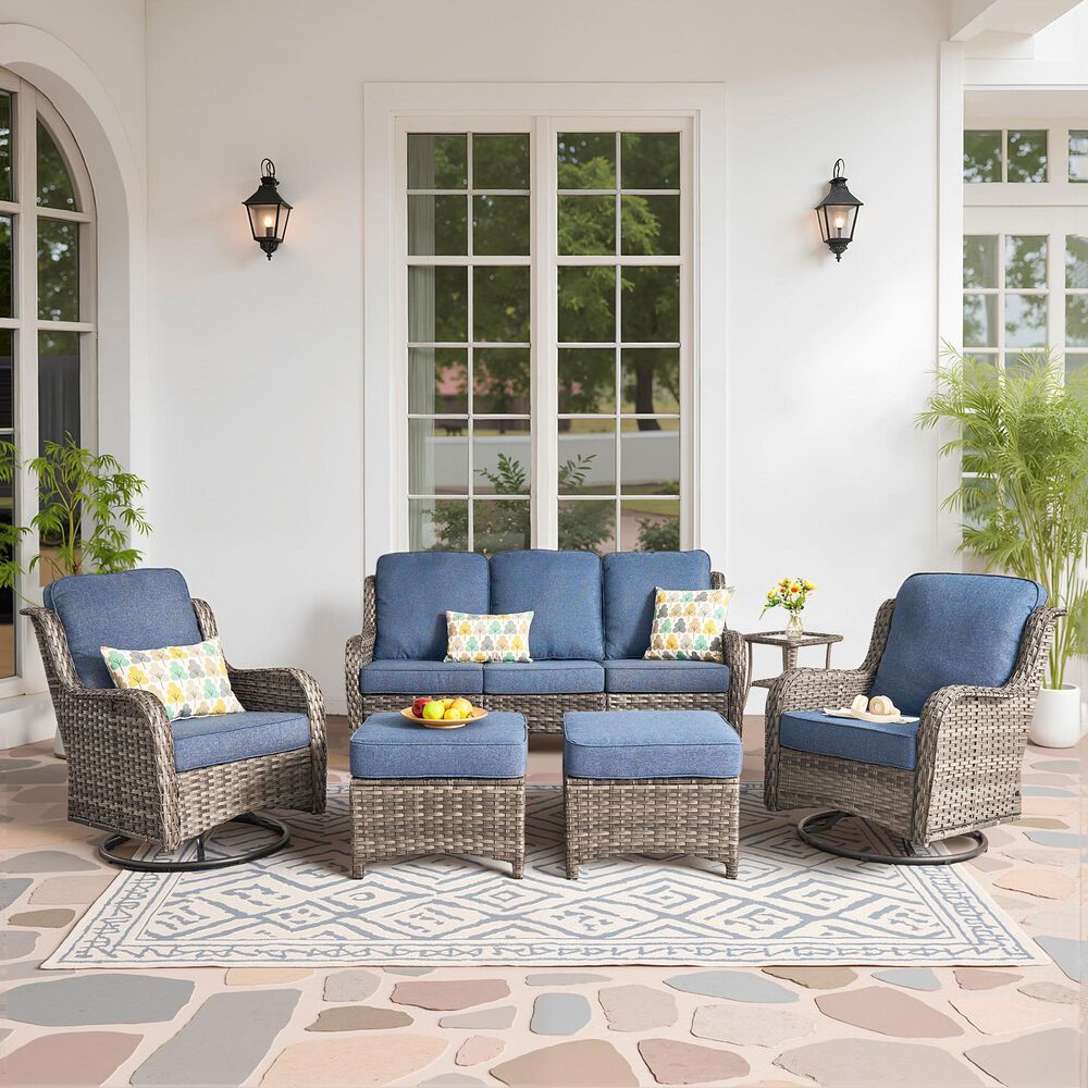 HOMLUX 6-Piece Outdoor Sofa Set in Denim Blue, , large