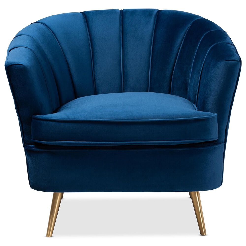 Baxton Studio Emeline Arm Chair with Brushed Gold Frame in Navy Blue, , large