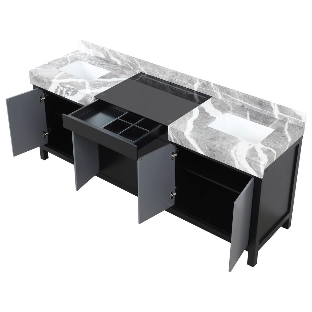Lexora Home Zilara 84&quot; Double Bathroom Vanity in Black and Grey with 11 cm Castle Grey Marble Top and Rectangular Sinks, , large