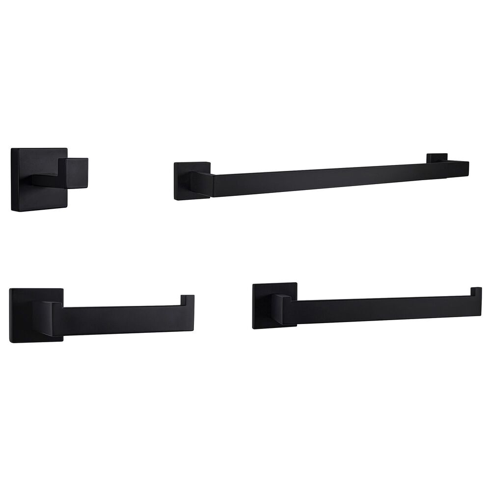 Lexora Home Bagno Lucido 4-Piece Bathroom Accessory Set in Matte Black, , large