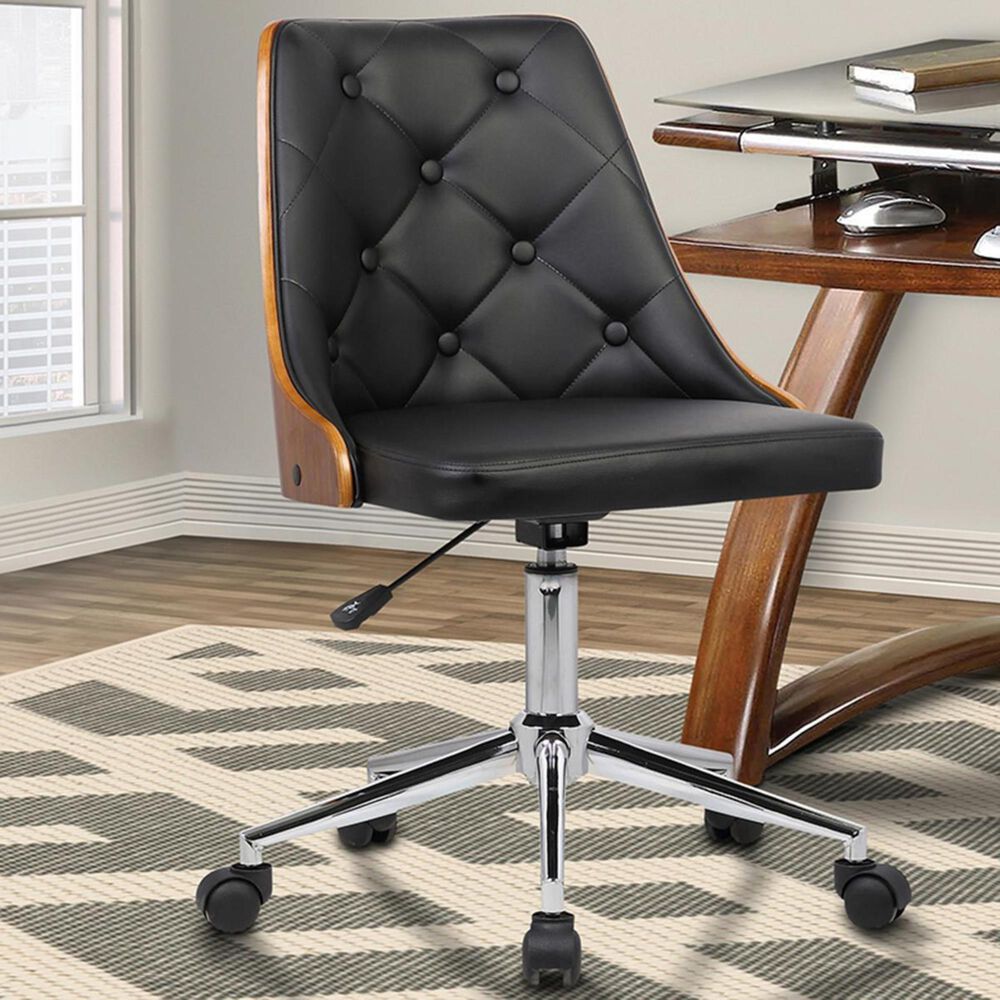 Blue River Diamond Office Chair in Black, Chrome, and Walnut Veneer, , large