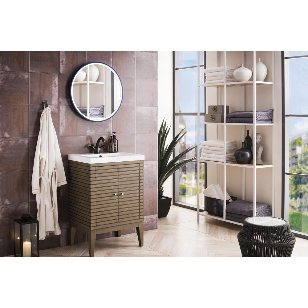 James Martin Vanities Linden 24&quot; Single Bathroom Vanity in Whitewashed Walnut with 5 cm White Glossy Resin Top and Rectangular Sink, , large
