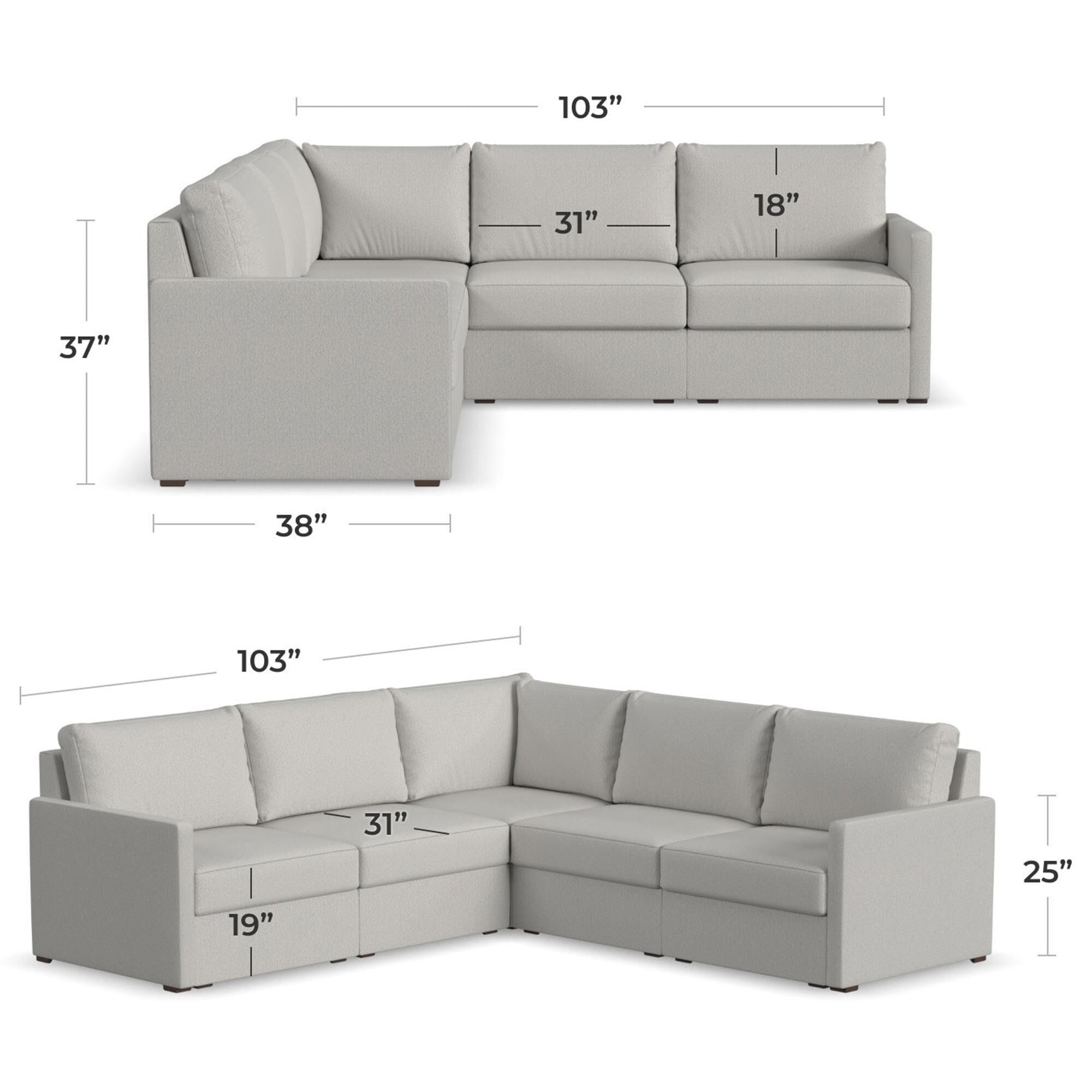 Flexsteel Flex 5 Piece Stationary L Shaped Sectional in Frost NFM