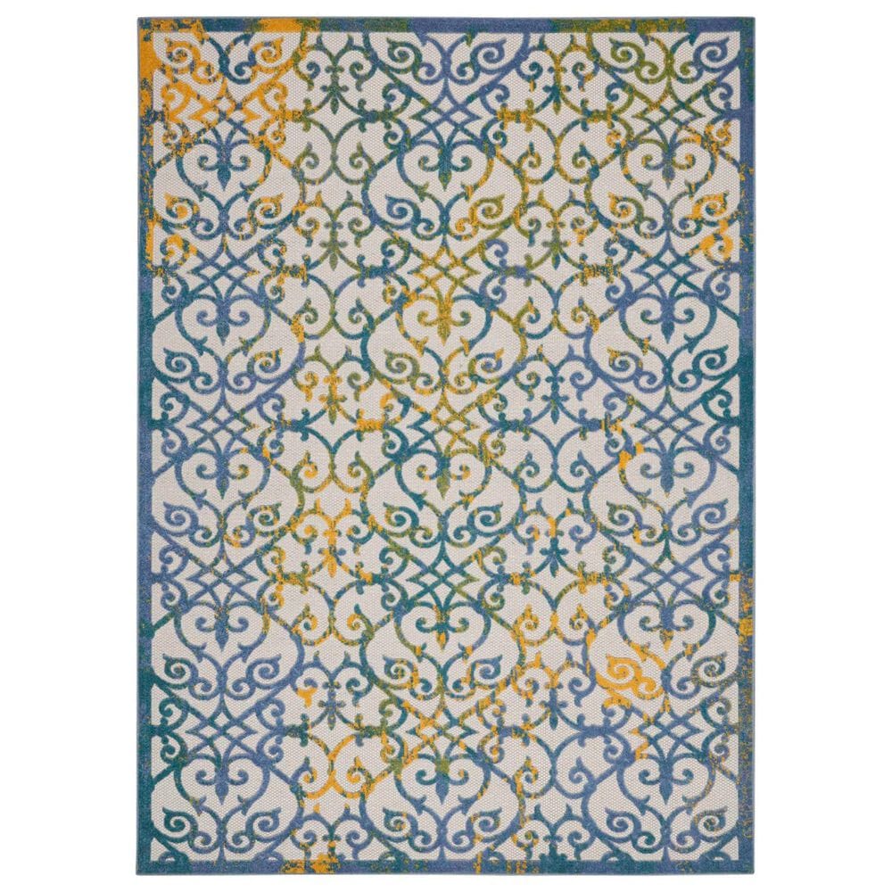 Nourison Aloha 12" x 15" Ivory and Blue Indoor/Outdoor Area Rug, , large