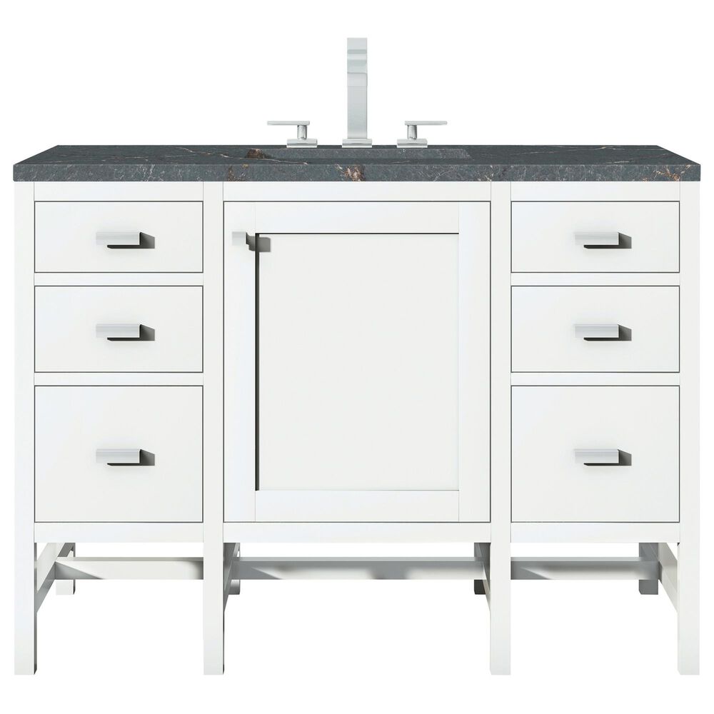 James Martin Vanities Addison 48" Single Bathroom Vanity in Glossy White with 3 cm Parisien Bleu Quartz Top and Rectangular Sink, , large