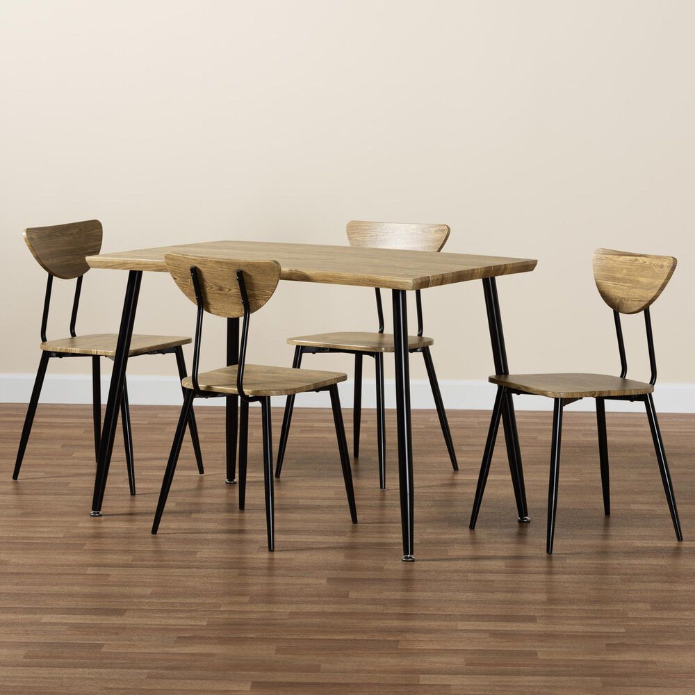 Baxton Studio Gianetta 5-Piece Dining Set in Oak Brown and Black, , large