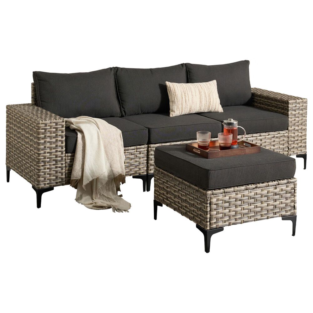 HOMLUX 4-Piece Patio Modular Sofa and Ottoman Set in Black, , large