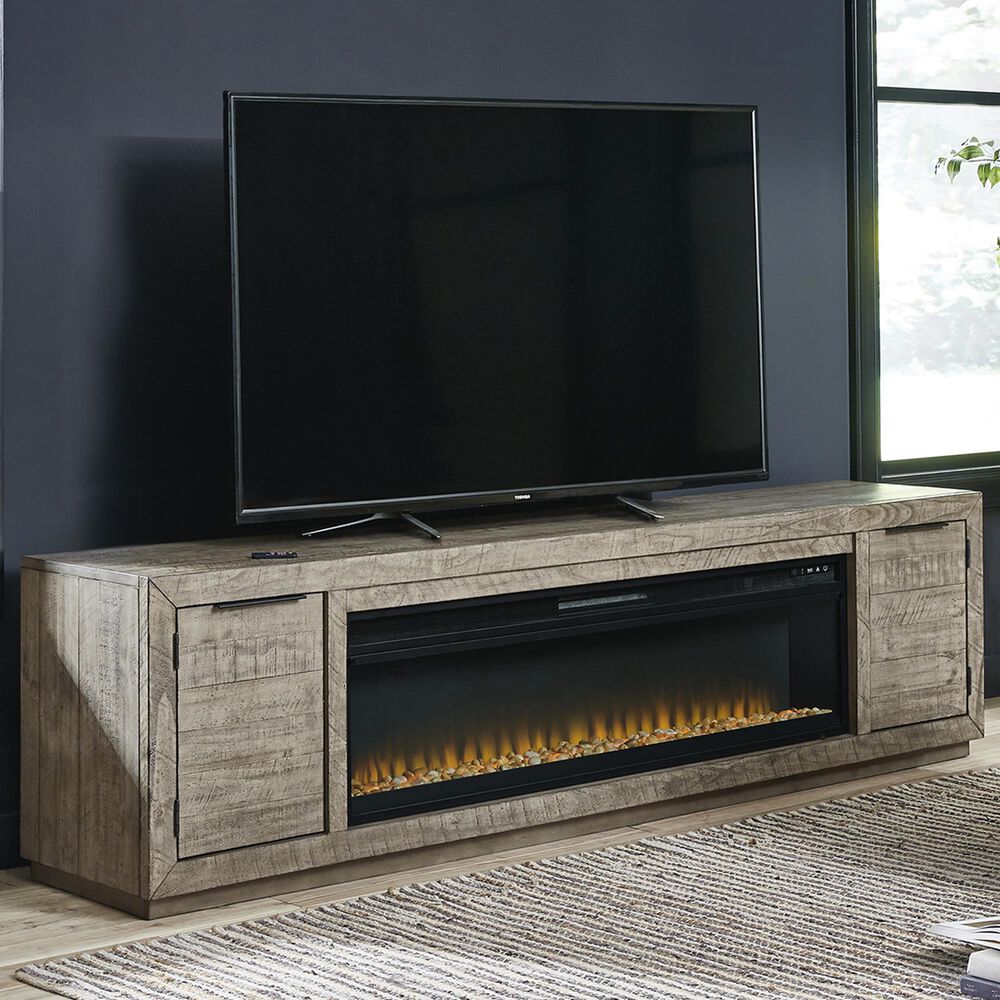 Ashley Krystanza 92&quot; TV Stand with Electric Fireplace in Weathered Gray, , large