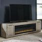Ashley Krystanza 92" TV Stand with Electric Fireplace in Weathered Gray, , large