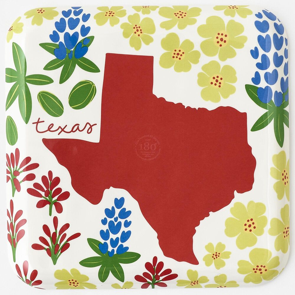 One Hundred 80 Degrees Texas In Bloom Handmade Square Platter in Multicolor, , large
