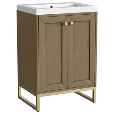 James Martin Vanities Chianti 24" Single Bathroom Vanity in Walnut Whisper and Champagne Brass with 2 cm White Glossy Composite Stone Top and Rectangular Sink, , large