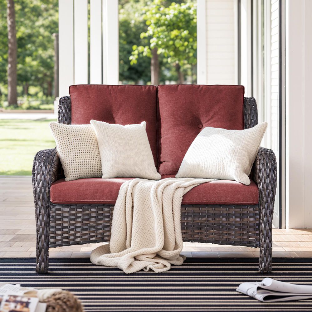 Sunwell Garden Patio Loveseat with Brown Frame in Red, , large