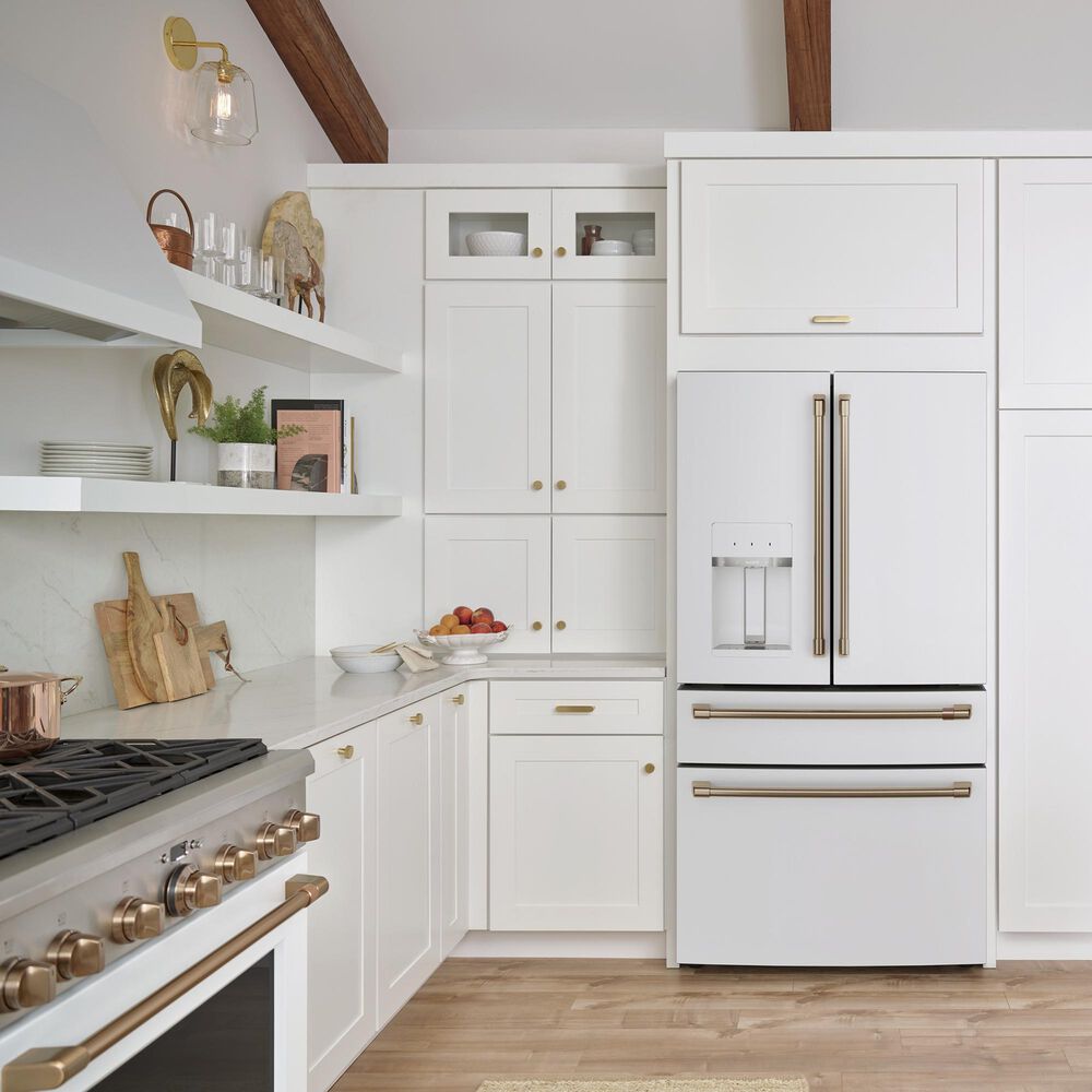 Cafe 27.8 Cu. Ft. Capacity 4-Door Smart French Door Refrigerator in Matte White, , large